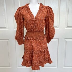 House Of Harlow 1960 Nicole Richie Wallis Rust Orange Floral Mini Dress